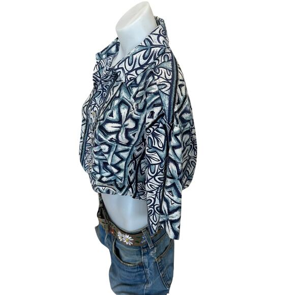 Hawaiian Shirt Blue Tropical Button Up Crop Top One Size Boxy Coconutgirl Unique - Picture 2 of 6